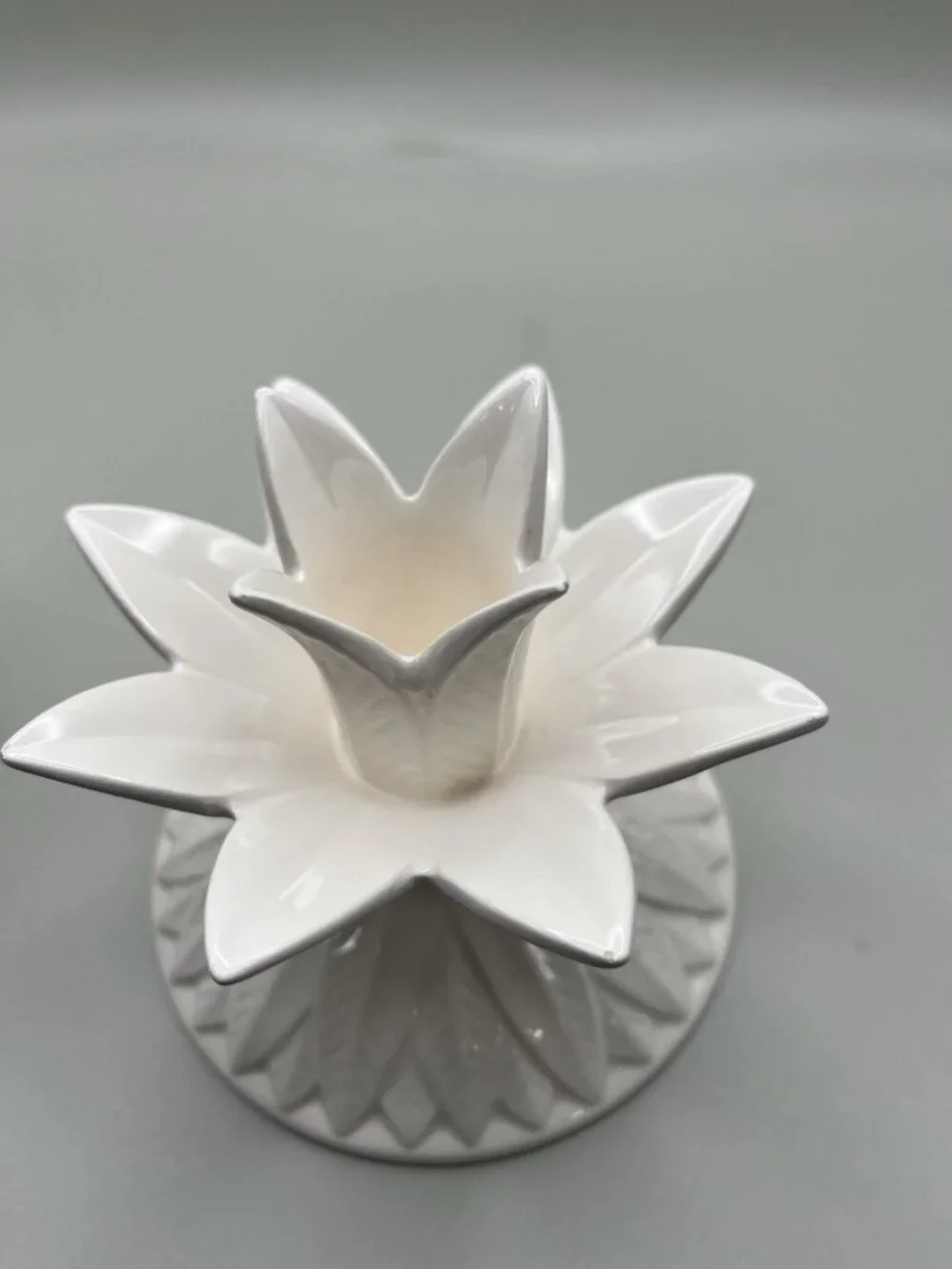 VTG Fitz & Floyd 1976 White Ceramic Lotus Flower Candle Holders Hollywood Lily